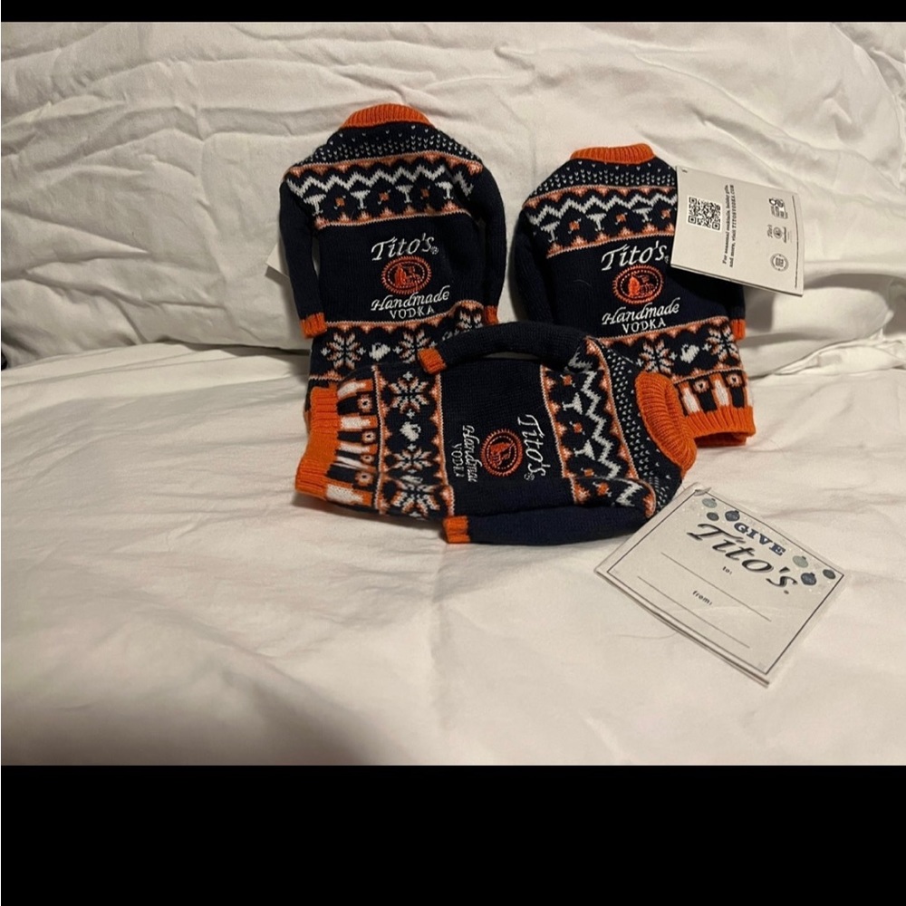 Titos Vodka Holiday Sweater Bottle Koozie Sleeves Accessory